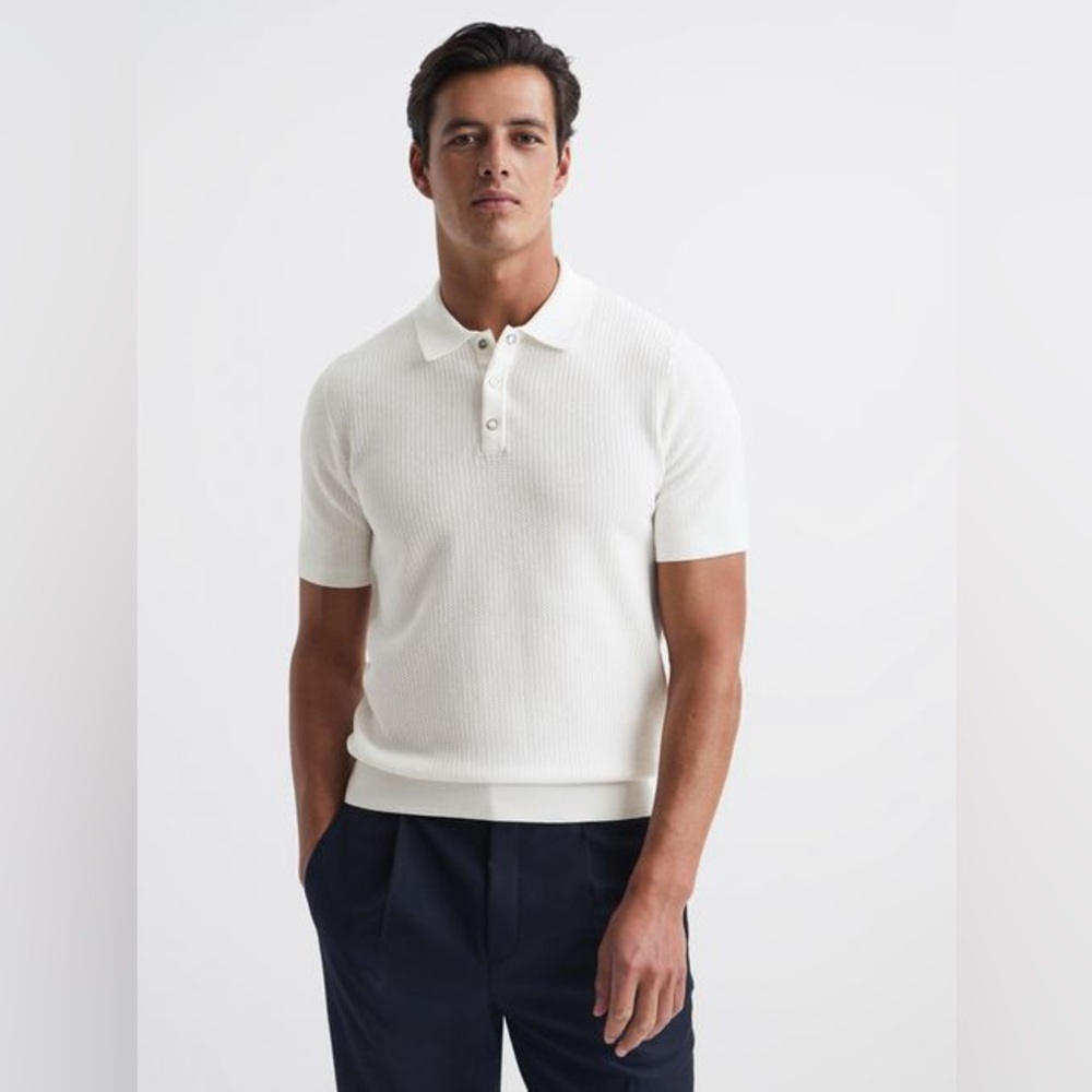 NWOT Reiss Bennie Press Stud Textured Polo Shirt - Men’s XS